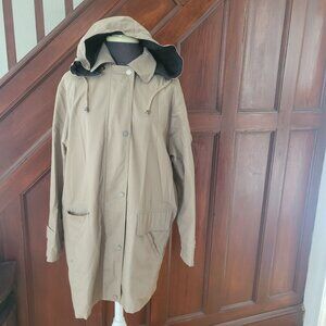 Vintage London Fog Beige Hooded Trench Coat With Button & Zip Closure Size Small